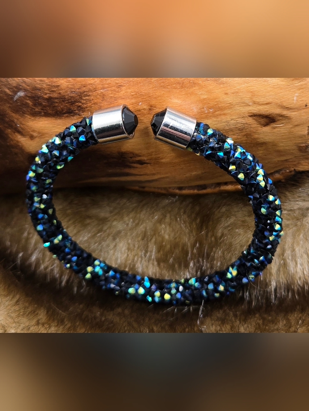 Memory Wire Bracelet - Aurora Borealis Coated Crystals Sz 6 - 6½